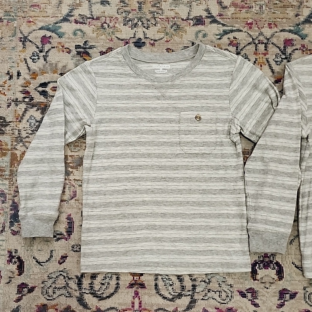 WonderKids Gray Striped Henley Long Sleeve Shirt Boys Size 5T (Per Shirt)